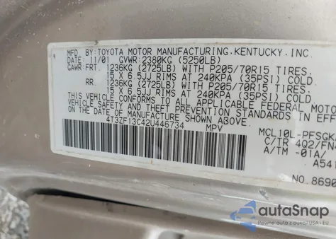 2002 Toyota Sienna Le из США, поврежденный, VIN 4T3ZF13C42U446734